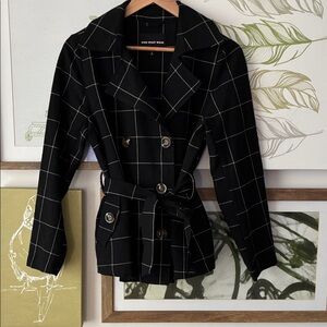 Who What Wear Black and White Grid Trench Coat
